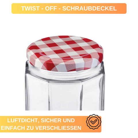 Einmachgläser - Gläser - 6 Gläser - Eckig - 270 ml - ø 63 mm