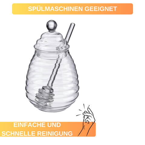 Honigtopf »Melli« – 400 ml • aus Borosilikatglas • mit Honiglöffel zum Portionieren