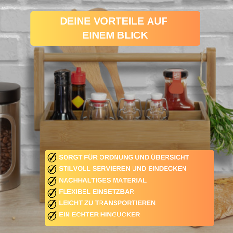 Tischbutler »Tapas + Friends« – 4-Fächer-Organizer aus Bambus • stilvoll & funktional