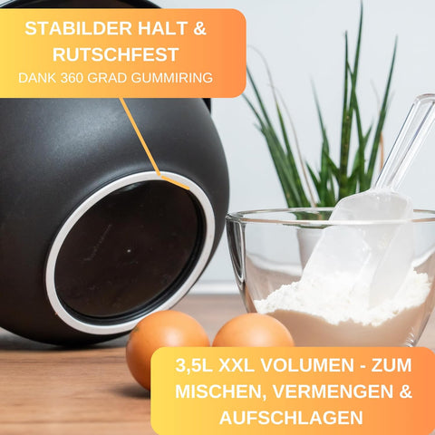 Rühr-und Backschüssel - Quirltopf - mit Spritzschutz Deckel - Rutschfest & BPA frei - inkl. 50 Backrezepte - Made in Germany