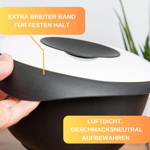 Rühr-und Backschüssel - Quirltopf - mit Spritzschutz Deckel - Rutschfest & BPA frei - inkl. 50 Backrezepte - Made in Germany