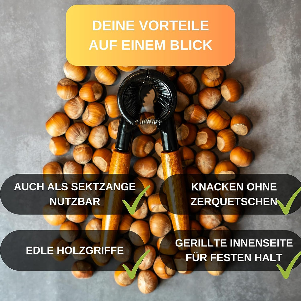 Thiru Nussknacker mit edlem Holzgriff - Ideal für Walnüsse - Knacken ohne Kernzerquetschung - Walnussknacker
