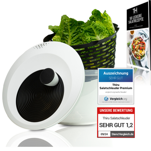 Thiru Salatschleuder 5L - BPA FREI - 2in1 Schleuder & Salatschüssel - Ausgezeichnet mit Note sehr gut