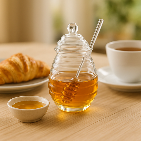 Honigtopf »Melli« – 400 ml • aus Borosilikatglas • mit Honiglöffel zum Portionieren