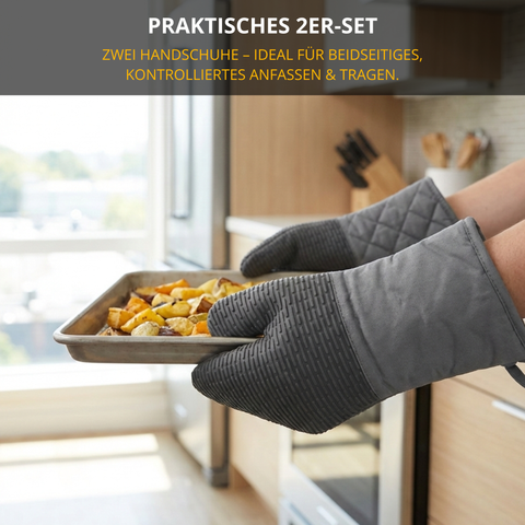 Thiru Ofenhandschuhe 2er Set – hitzebeständig, rutschfester Halt, sicher für Backofen & Kochgeschirr