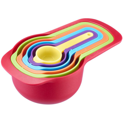 Thiru Messlöffel-Set Matroschka 6-tlg. – farbige Messbecher 7,5–250 ml, stapelbar & platzsparend