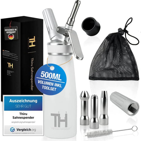 Thiru Sahnespender 500ml inkl. 3 Edelstahl Tüllen - Sahnesyphon mit E-Book