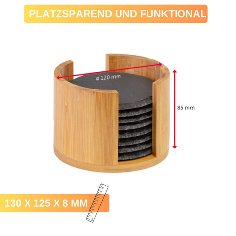 Thiru Getränkeuntersetzer Set – 8 Schiefer-Untersetzer rund Ø 10 cm mit rutschfesten Füßen
