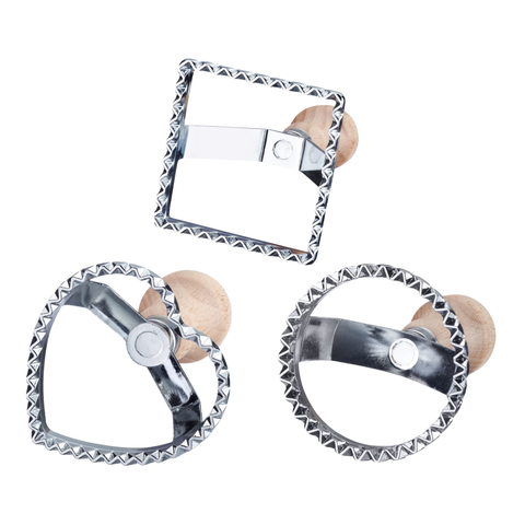 Ravioli & Pasta Set – 3 Ausstecher + Teigrad, Edelstahl & Holz, für frische hausgemachte Ravioli