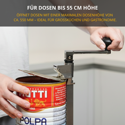 Dosenöffnermaschine „Sieger Clou 30“ – Profi-Tischgerät für Dosen bis 55 cm Höhe, Edelstahl-Schneideelemente