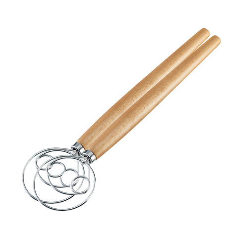Thiru Dänischer Schneebesen „Woody“ – offene Spiralform für Brotteig, Sauerteig & Rührteig, Edelstahl & Buchenholz