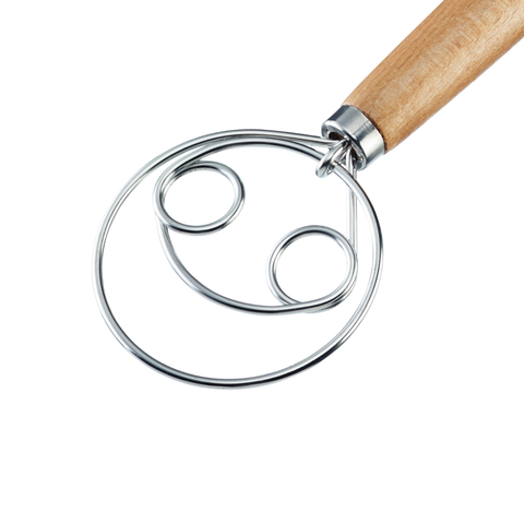 Thiru Dänischer Schneebesen „Woody“ – offene Spiralform für Brotteig, Sauerteig & Rührteig, Edelstahl & Buchenholz