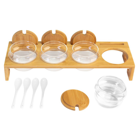 Thiru Marmeladenglas Marmeladenbar 13-teilig – Gläser mit Löffeln & Bambusständer für Marmelade, Dips & Gewürze