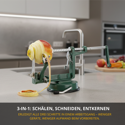 Thiru Apfelschäler Apfeltraum mit Saugfuß – Schäler, Schneider & Entkerner in einem Gerät