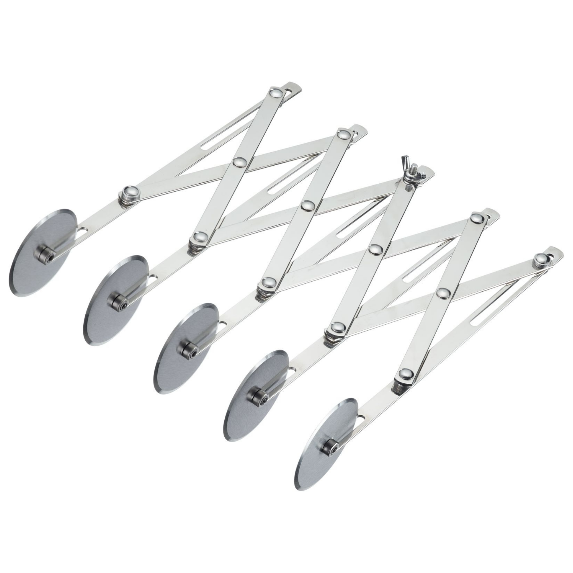 Thiru Teigschneider Premium Edelstahl mit 5 Rädchen für 1,2 - 12,2 cm Streifenbreite, platzsparend einschiebbar