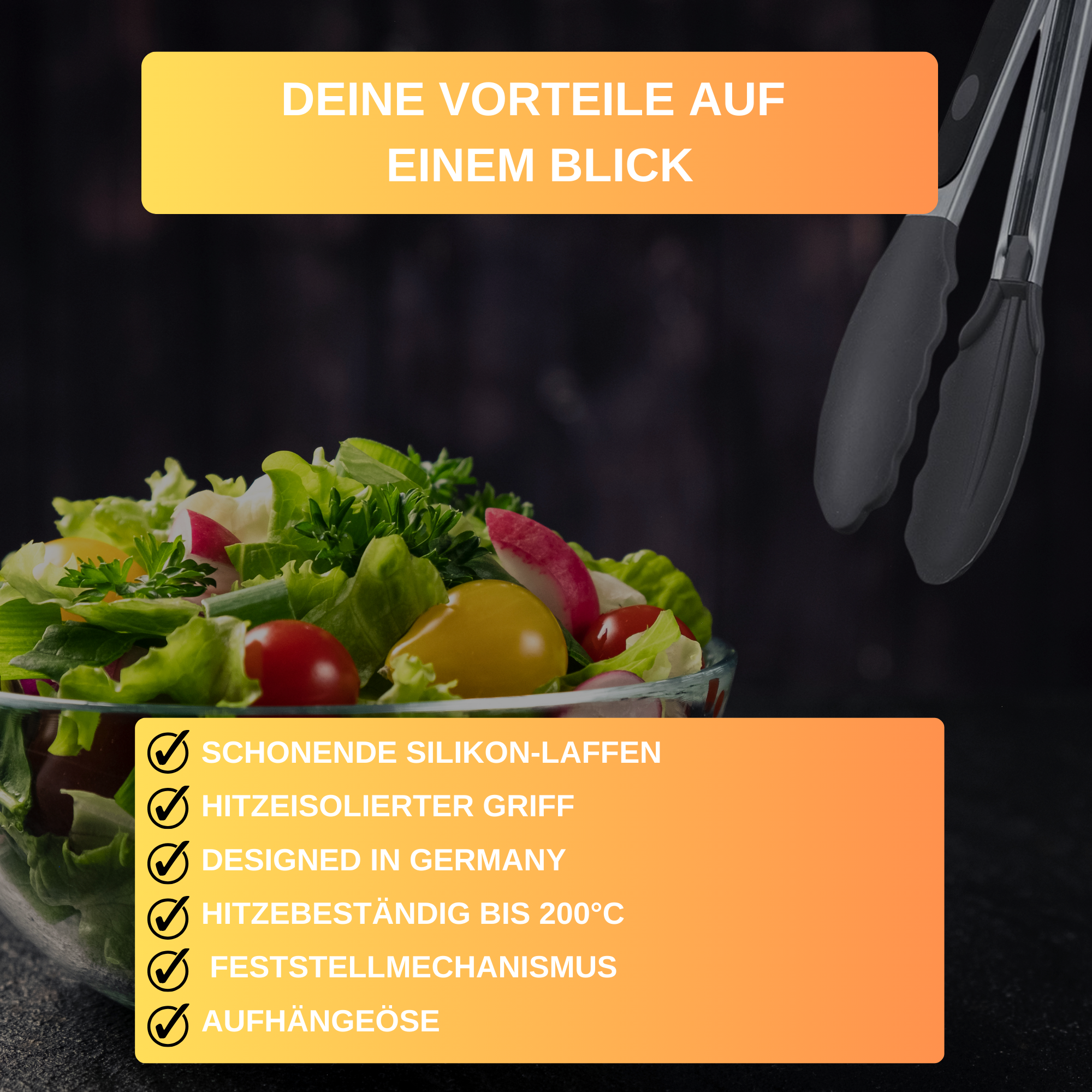 Lacor Edelstahl-Silikon-Zange, 40 Cm - Spülmaschinenfest, Hitzebeständig Bis 250°C, Ergonomischer Griff