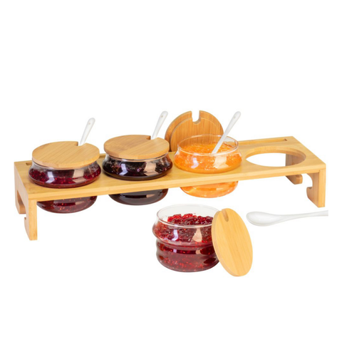 Thiru Marmeladenglas Marmeladenbar 13-teilig – Gläser mit Löffeln & Bambusständer für Marmelade, Dips & Gewürze