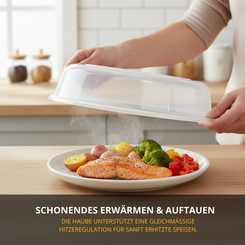 Thiru Mikrowellen-Abdeckhaube Ø 25 cm – transparenter Kunststoff-Deckel, spritzgeschützt, spülmaschinengeeignet, Made in Germany