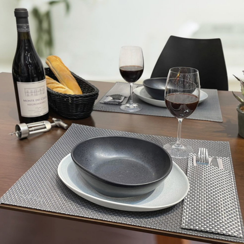 Thiru Bestecktaschen-Set 6-teilig – Grau/Silber, abwaschbar & formstabil für Besteck & Serviette