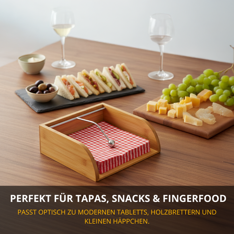 Thiru Serviettenhalter „Tapas + Friends“ – Bambus mit Windschutz-Kugel, ideal für Tisch & Terrasse