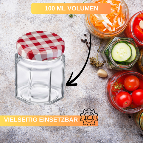 Einmachgläser - Gläser - 6 Gläser - Eckig - 100 ml