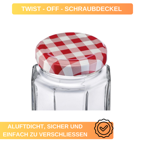 Einmachgläser - Gläser - 6 Gläser - Eckig - 190 ml - ø 58 mm