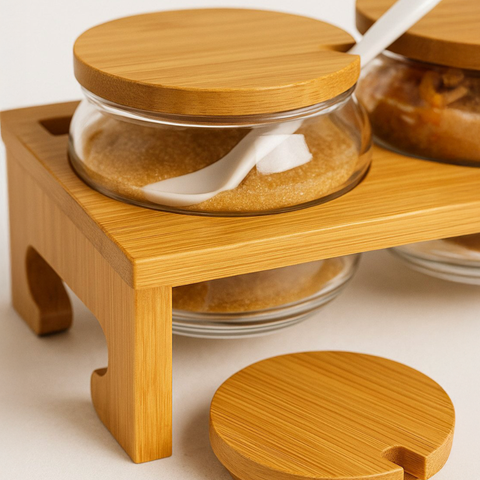 Thiru Marmeladenglas Marmeladenbar 13-teilig – Gläser mit Löffeln & Bambusständer für Marmelade, Dips & Gewürze