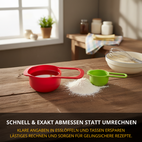 Thiru Messlöffel-Set Matroschka 6-tlg. – farbige Messbecher 7,5–250 ml, stapelbar & platzsparend