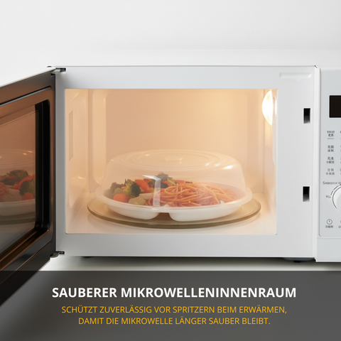 Thiru Mikrowellen-Abdeckhaube Ø 25 cm – transparenter Kunststoff-Deckel, spritzgeschützt, spülmaschinengeeignet, Made in Germany