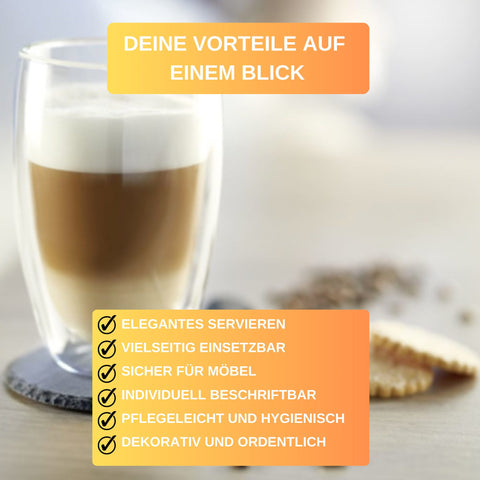 Thiru Getränkeuntersetzer Set – 8 Schiefer-Untersetzer rund Ø 10 cm mit rutschfesten Füßen