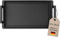 Thiru Teppanyaki Grillplatte 41×24 cm „Lieblingspfanne“ – glatte Antihaft-Plancha aus Aluguss mit Seitengriffen, für Induktion/Ofen, inkl. Grillzange
