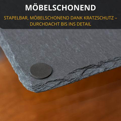 Thiru Premium Schieferplatten - zum Servieren & Beschriften - Ideal als Buffet oder Käseplatte - inkl. Ersatz Gummi Füße