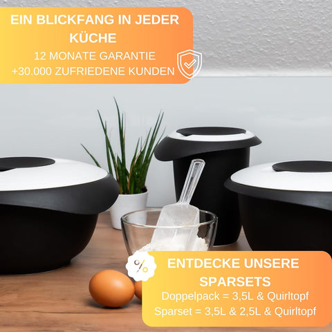 Rühr-und Backschüssel - Quirltopf - mit Spritzschutz Deckel - Rutschfest & BPA frei - inkl. 50 Backrezepte - Made in Germany