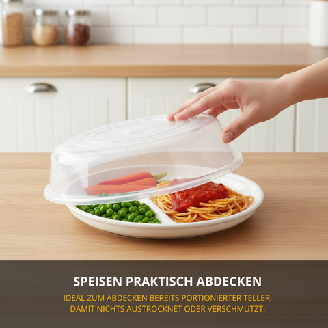 Thiru Mikrowellen-Abdeckhaube Ø 25 cm – transparenter Kunststoff-Deckel, spritzgeschützt, spülmaschinengeeignet, Made in Germany
