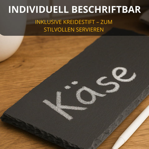 Thiru Premium Schieferplatten - zum Servieren & Beschriften - Ideal als Buffet oder Käseplatte - inkl. Ersatz Gummi Füße