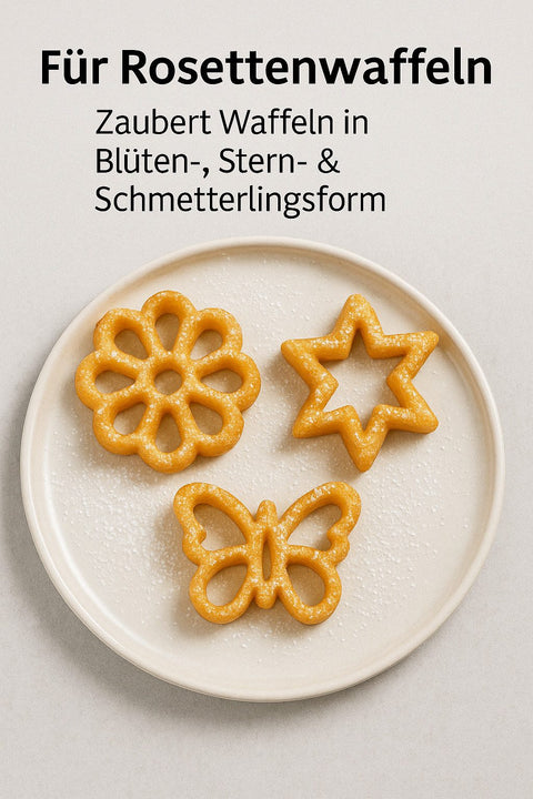 Thiru Ausstechform-Set Waffelbäckerei – 3 Motive für Rosettenwaffeln – inkl. Rezeptheft – Kreatives Backen zuhause