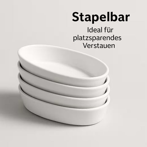 Thiru Porzellanschälchen 4-tlg. – ovale Dessertschalen aus Porzellan, ofenfest bis 250 °C, spülmaschinengeeignet