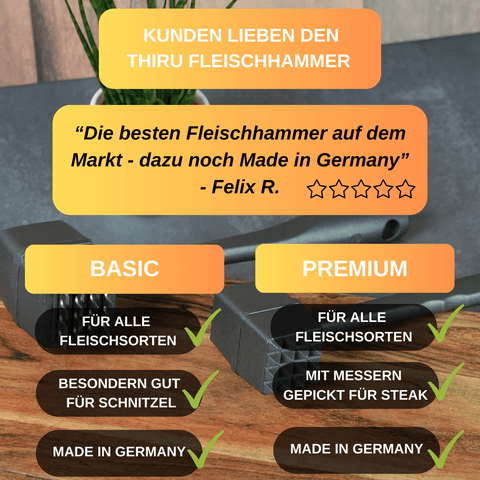 Thiru Fleischhammer - Fleischhammer für Schnitzel, Kotelett, Steak - Made in Germany