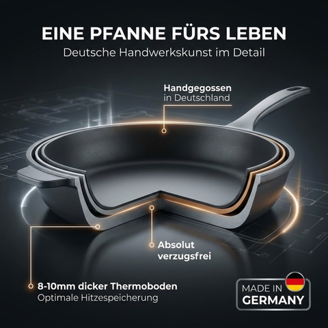 Lieblingspfanne Bratpfanne 24-28 cm Ø - flach oder hoher Rand - Für alle Herdarten & Induktion - mit Glasdeckel & 4D Antihaft-Veredelung - für krosses Anbraten & Röstaromen - 100 Tage testen - inkl. E-Book
