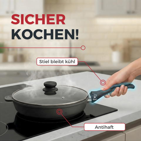 Lieblingspfanne Bratpfanne 24-28 cm Ø - flach oder hoher Rand - Für alle Herdarten & Induktion - mit Glasdeckel & 4D Antihaft-Veredelung - für krosses Anbraten & Röstaromen - 100 Tage testen - inkl. E-Book