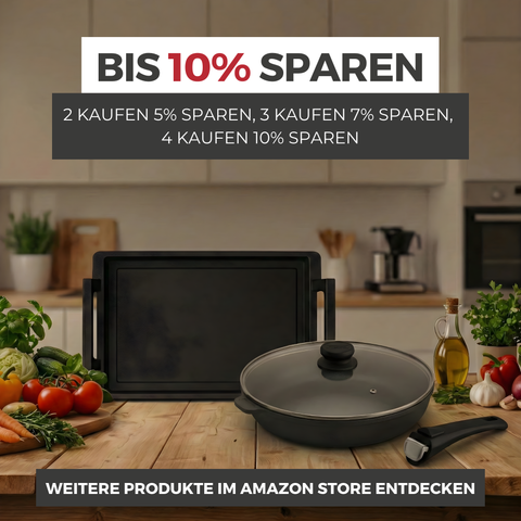 Lieblingspfanne Bratpfanne 24-28 cm Ø - flach oder hoher Rand - Für alle Herdarten & Induktion - mit Glasdeckel & 4D Antihaft-Veredelung - für krosses Anbraten & Röstaromen - 100 Tage testen - inkl. E-Book