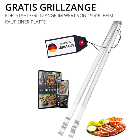 Lieblingspfanne Teppanyaki Grillplatte 41x24 cm I mit Seitengriffen & GRATIS GRILLZANGE I glatte antihaftbeschichtete Plancha aus Aluminium Guss für alle Herdarten inkl. Induktion & Backofen