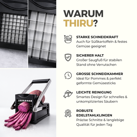 Thiru Premium Pommesschneider – Perfekte Pommes in Sekunden, extra starke Schneidkraft & sicherer Halt