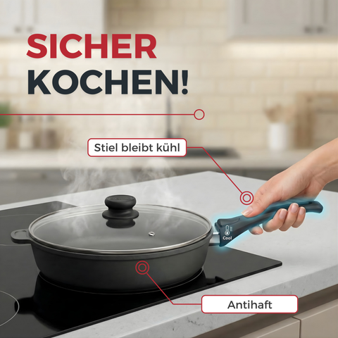 Lieblingspfanne Bratpfanne 24-28 cm Ø - flach oder hoher Rand - Für alle Herdarten & Induktion - PFAS-frei mit 4D Antihaft-Veredelung - für krosses Anbraten & Röstaromen - 100 Tage testen - inkl. E-Book