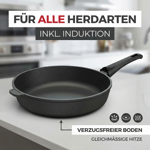 Lieblingspfanne Bratpfanne 24-28 cm Ø - flach oder hoher Rand - Für alle Herdarten & Induktion - PFAS-frei mit 4D Antihaft-Veredelung - für krosses Anbraten & Röstaromen - 100 Tage testen - inkl. E-Book