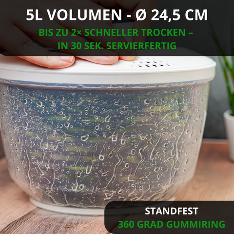 Thiru Salatschleuder 5L - BPA FREI - 2in1 Schleuder & Salatschüssel - Ausgezeichnet mit Note sehr gut