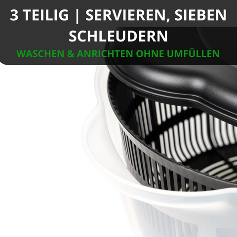 Thiru Salatschleuder 5L - BPA FREI - 2in1 Schleuder & Salatschüssel - Ausgezeichnet mit Note sehr gut