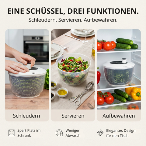 Thiru Salatschleuder 5L - BPA FREI - 2in1 Schleuder & Salatschüssel - Ausgezeichnet mit Note sehr gut
