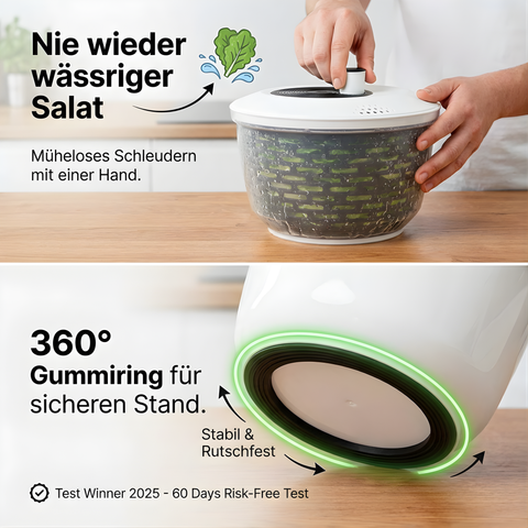 Thiru Salatschleuder 5L - BPA FREI - 2in1 Schleuder & Salatschüssel - Ausgezeichnet mit Note sehr gut