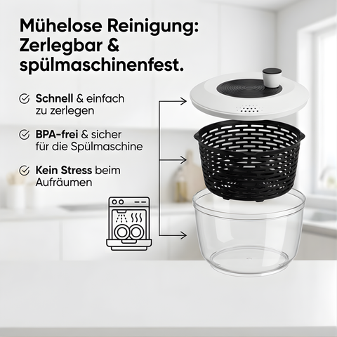 Thiru Salatschleuder 5L - BPA FREI - 2in1 Schleuder & Salatschüssel - Ausgezeichnet mit Note sehr gut